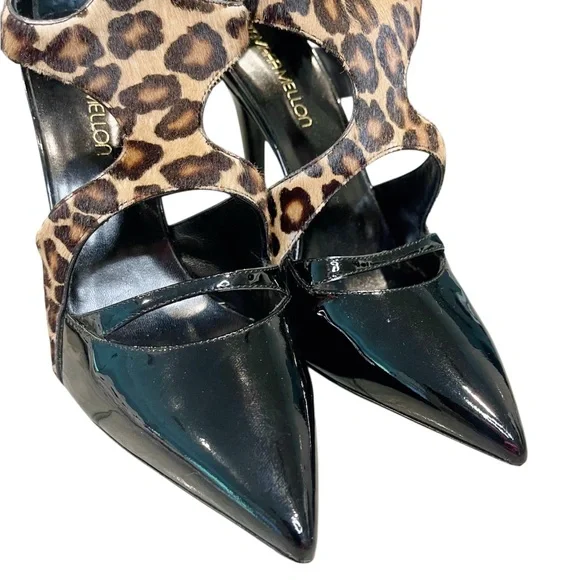 Tamara Mellon Black Patent Heels with Leopard Accents - Picture 2 of 9